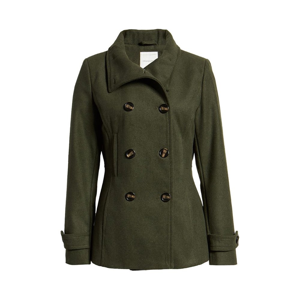 Thread & Supply Double Breasted Peacoat in "Olive"